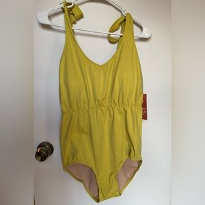 Kortni Jeane Large Women’s high waist one piece burnt lime NWT